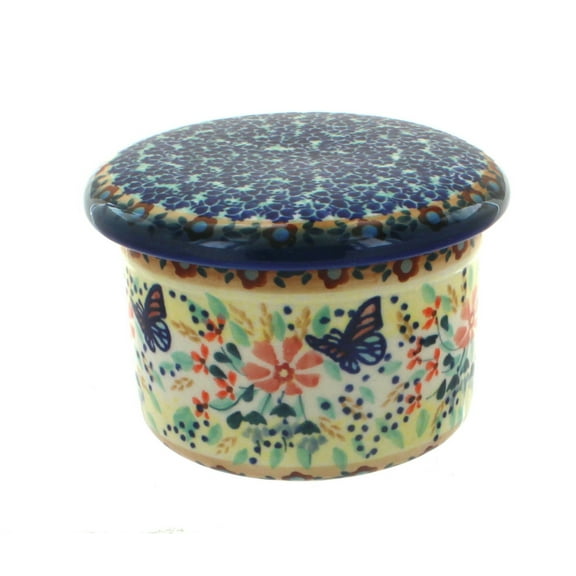 Blue Rose Polish Pottery Blue Butterfly French Butter Dish