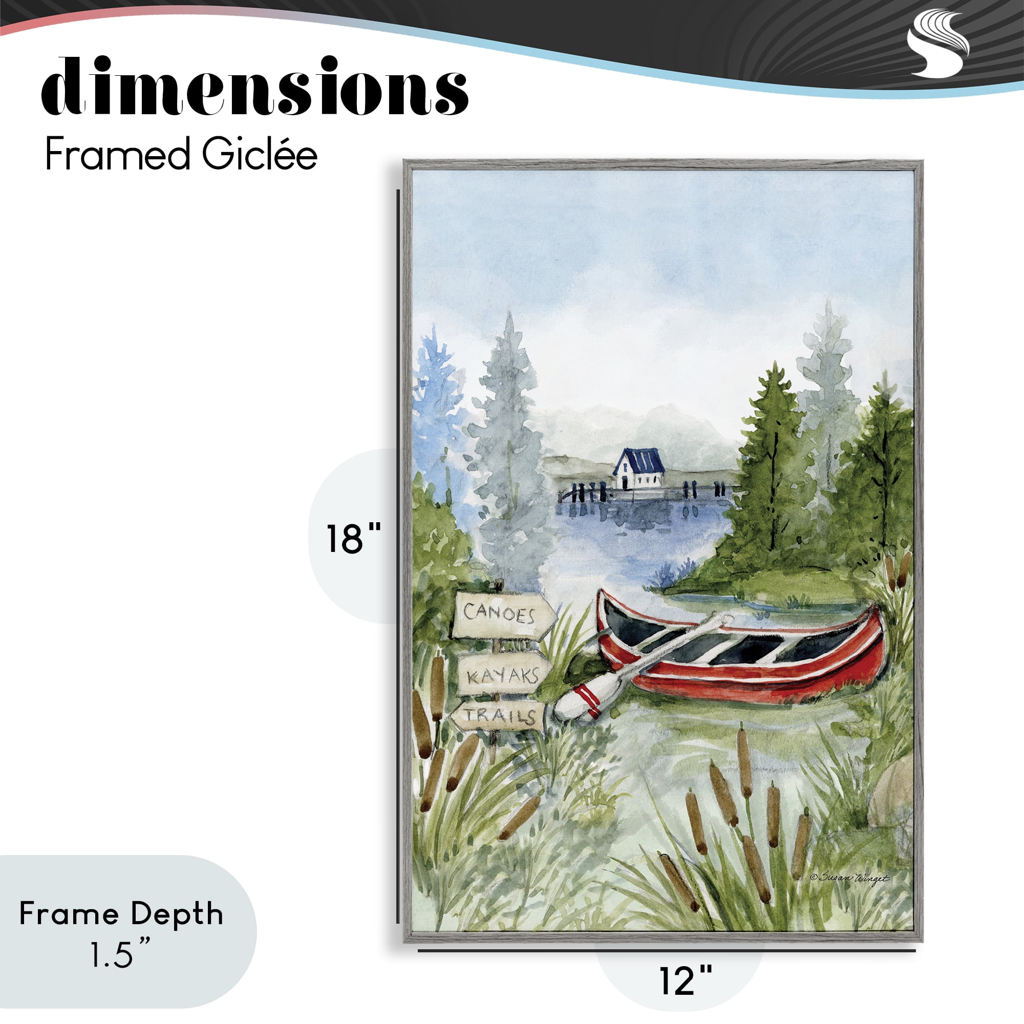 Stupell Industries Canoe On Lake Gray Framed Giclee Art, design by Susan Winget
