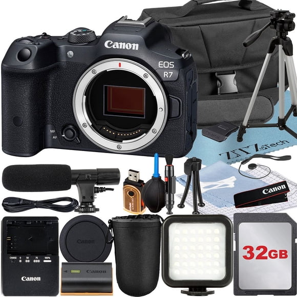 Canon EOS R7 Appareil Photo Sans Miroir (Boîtier) avec Carte Mémoire 32 Go + Étui + Flash LED + Ensemble d'Accessoires ZeeTech