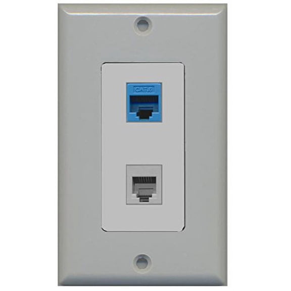 RiteAV - 1 Port Phone Beige 1 Port Cat6 Ethernet Blue Decorative Wall Plate - Gray