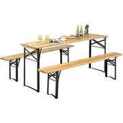 YOJFOTOOU. 70'' 3-Piece Portable Folding Picnic Beer Table with Seating Set Wooden Top Picnic Table for Patio Outdoor Activities Garden Use, 30'' Table Height