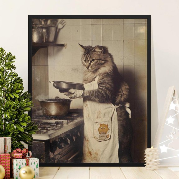 Funny Cat Chef Poster, Vintage Kitchen Decor, Humorous Animal Art, Quirky Wall Art, Unique Cat Lover Gift, Retro Style Print, Cute Cat Chef, 12x18