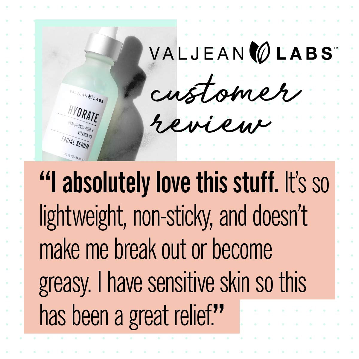 Valjean Labs Facial Serum Hydrate Hyaluronic Acid Vitamin B5