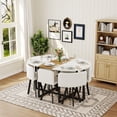 thumbnail image 3 of 7-Piece Oval Dining Set, White Faux Marble Table & 6 PU Leather Chairs, Modern Kitchen Furniture for Small Spaces & Apartment, 3 of 10
