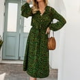 thumbnail image 2 of Wycnly Summer Dresses for Women Beach Party Fashion Elastic Waist Button Down Tunic A Line Long Dresses 2025 Short Sleeve V-Neck Leopard Print Maxi Formal Dress Green s, 2 of 7