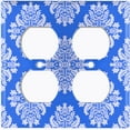 thumbnail image 2 of Metal Light Switch Plate Outlet Cover (Victorian Damask Flower Blue Pattern - Double Duplex), 2 of 2