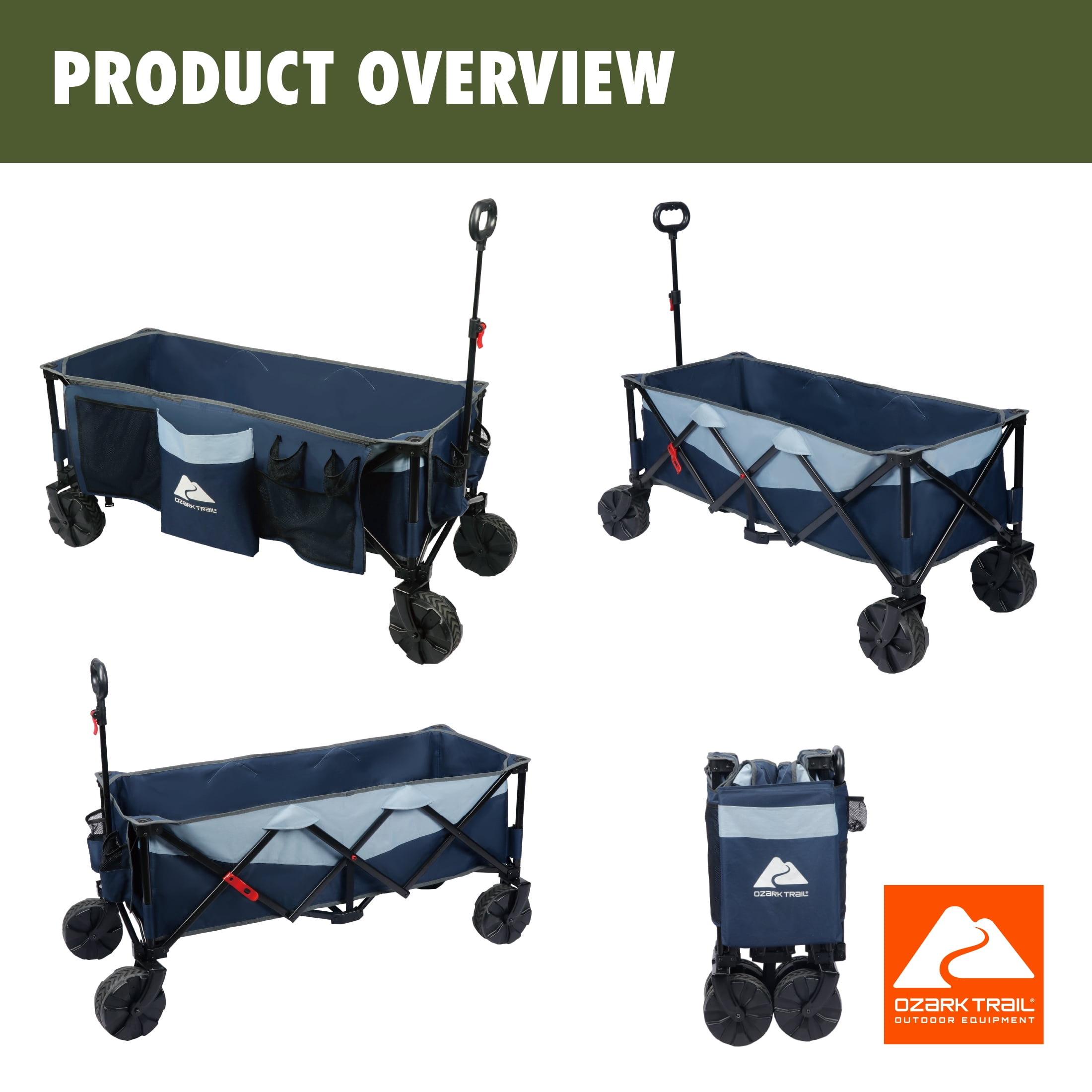 Ozark Trail 54in Extra Long Cart, Collapsible Utility Wagon, Blue