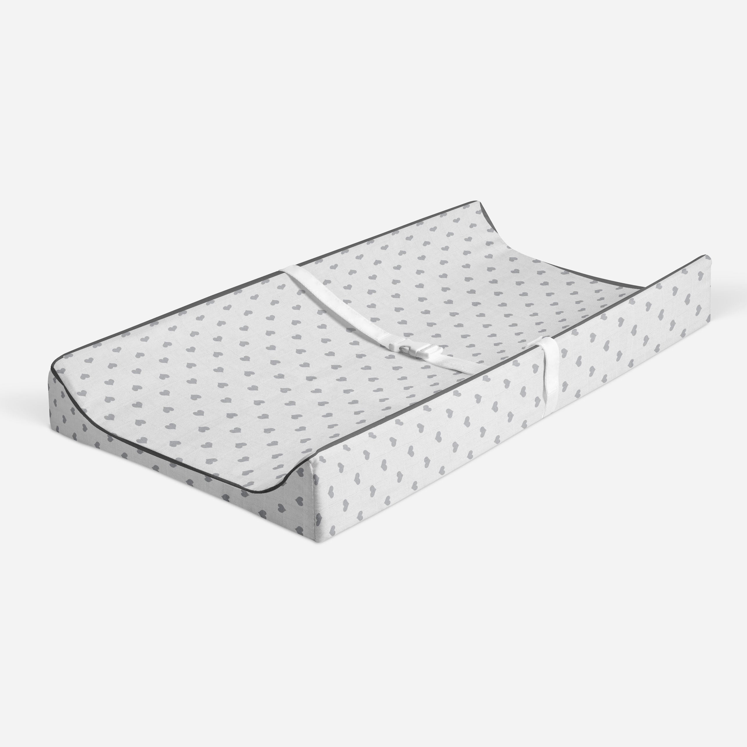 Bacati - Hearts Gray Quilted Muslin Changing Pad Cover