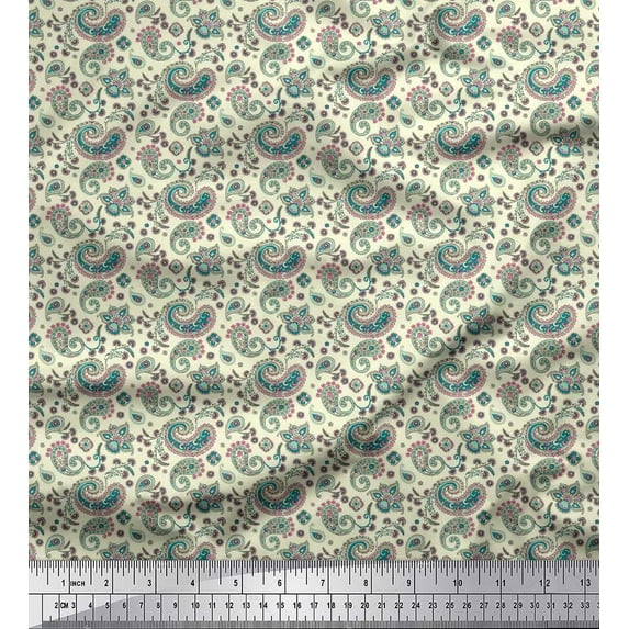 Soimoi Velvet Fabric Block Paisley Print Fabric by The Yard 58 Inch Wide