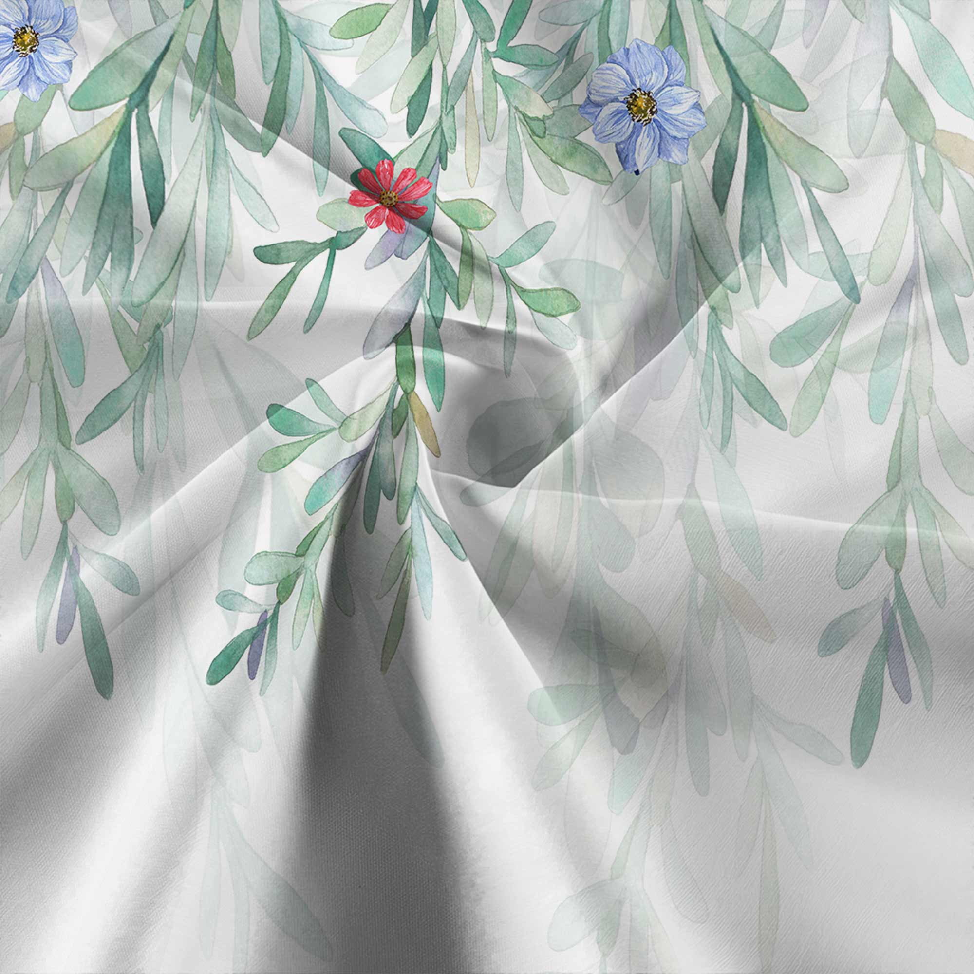 4th of July Shower Curtain, Red White and Blue Flowers Sage Eucalyptus Patriotic Leaves Independence Bath Curtain, Memorial Veterans Fabric Waterproof Home Decor Shower Curtain Set with Hooks, 72X72in