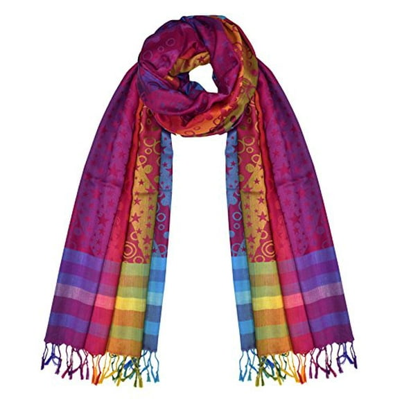 Peach Couture Rainbow Silky Tropical Colorful Exotic Pashmina Wrap Shawl Scarf (Star Pink Purple)