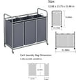 thumbnail image 5 of 3-Bag Laundry Sorter,Laundry Hamper Cart with Heavy Duty Rolling Lockable Wheels and Removable Bags (Grey), 5 of 12