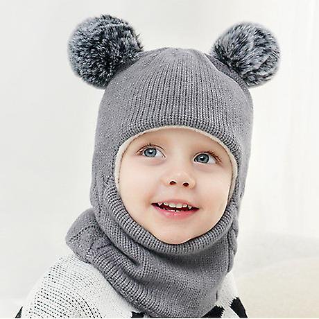 Conjunto de 2 gorros y bufandas de invierno para bebé, gorros de lana para niño y niña con calentador de cuello, gorros de punto para niños cálidos para clima frío (gris y rosa)