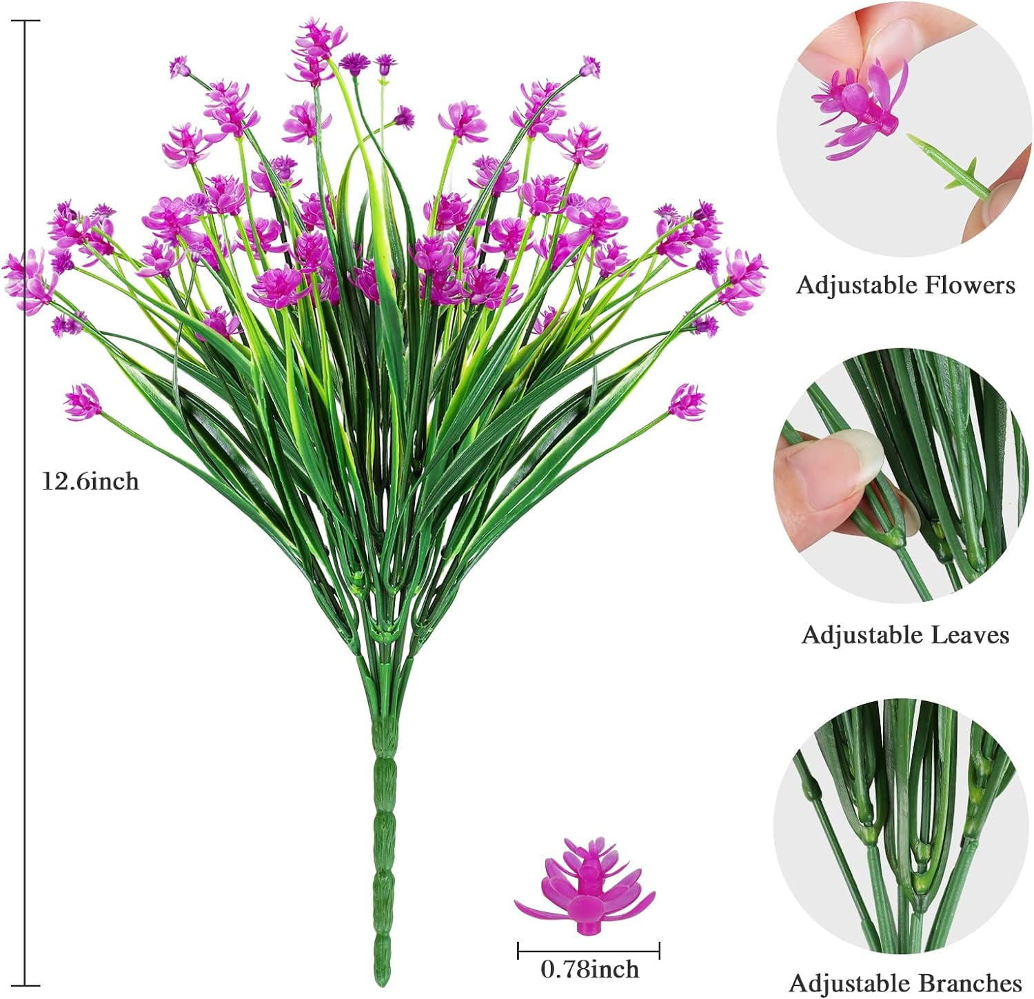 6 Bundles Artificial Flowers for Spring Decoration, Outdoor UV Resistant Fake Flowers No Fade Faux Plastic Plants for Indoor Outside Window Box Porch Hanging Basket Decor (Magenta-camellia)