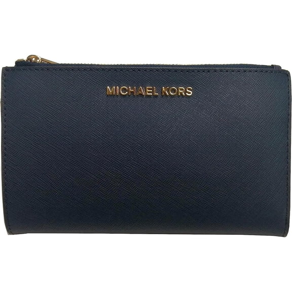 Michael Kors Jet Set Travel Double Zip Saffiano Leather Wristlet (Navy)