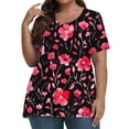 thumbnail image 1 of Tamaño Más Manga Corta Tops para las Mujeres V-Cuello Imprimir Blusa Casual, Tamaño Grande de Verano Top para el Uso Diario, 1 of 5