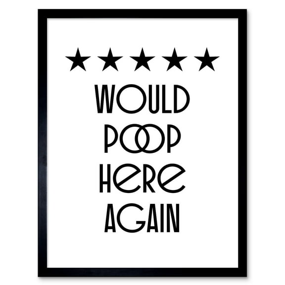 Funny Toilet Review Sign Five Stars Would Poop Here Again Funny Bathroom Wall Art Decor Art Print Framed Poster Wall Decor 12x16 inch
