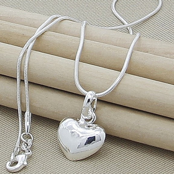 APIPEE Women's Heart Pendant Snake Chain Necklace Silver Toned for Everyday Wear 22 Inches with Gift Box
