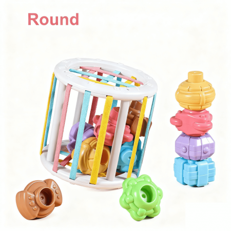 Cube & Sensory Shape Blocks Sensory Activity Toys with 6Pieces Shape Sorter Toy Early Education Toys for Toddlers Christmas Birthday Gifts(Round)