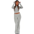 thumbnail image 4 of LYXSSBYX Pj Sets for Woman Women Casual Solid Color Slim Fitting Round Neck Top and Pants Long Sleeved Hooded Set Suit, 4 of 9