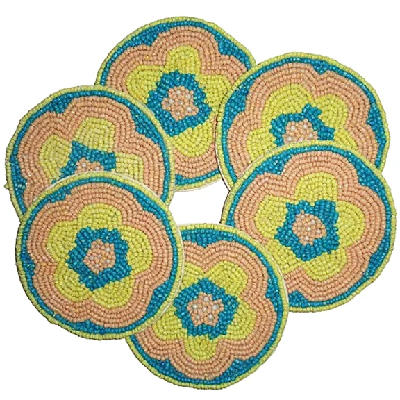 Decorative lovely Clear Beads Round Drink Coaster Set of 6 Hand Beaded Coasters
