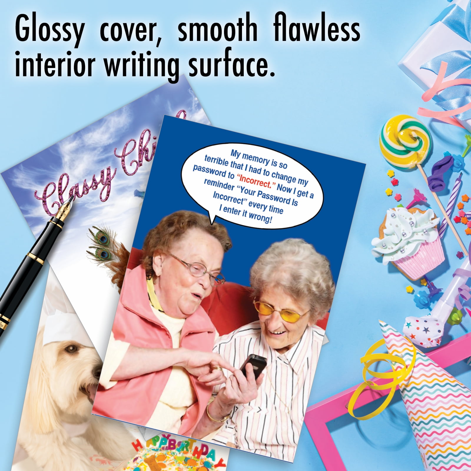 NobleWorks 20 Assorted Box Set Funny Birthday Greeting Cards w/5 x 7 Inch Envelopes (10 Designs, 2 Each) Bday Best Birthday Wishes AC8838BDG-B2x10