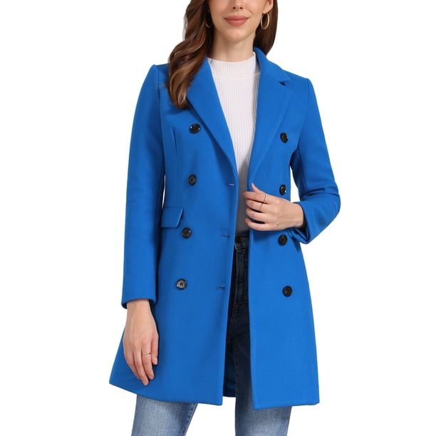 Abrigo de invierno para mujer INSPIRE CHIC con solapa muesca, abrigo de trench de doble botonadura, tamaño L, azul marino