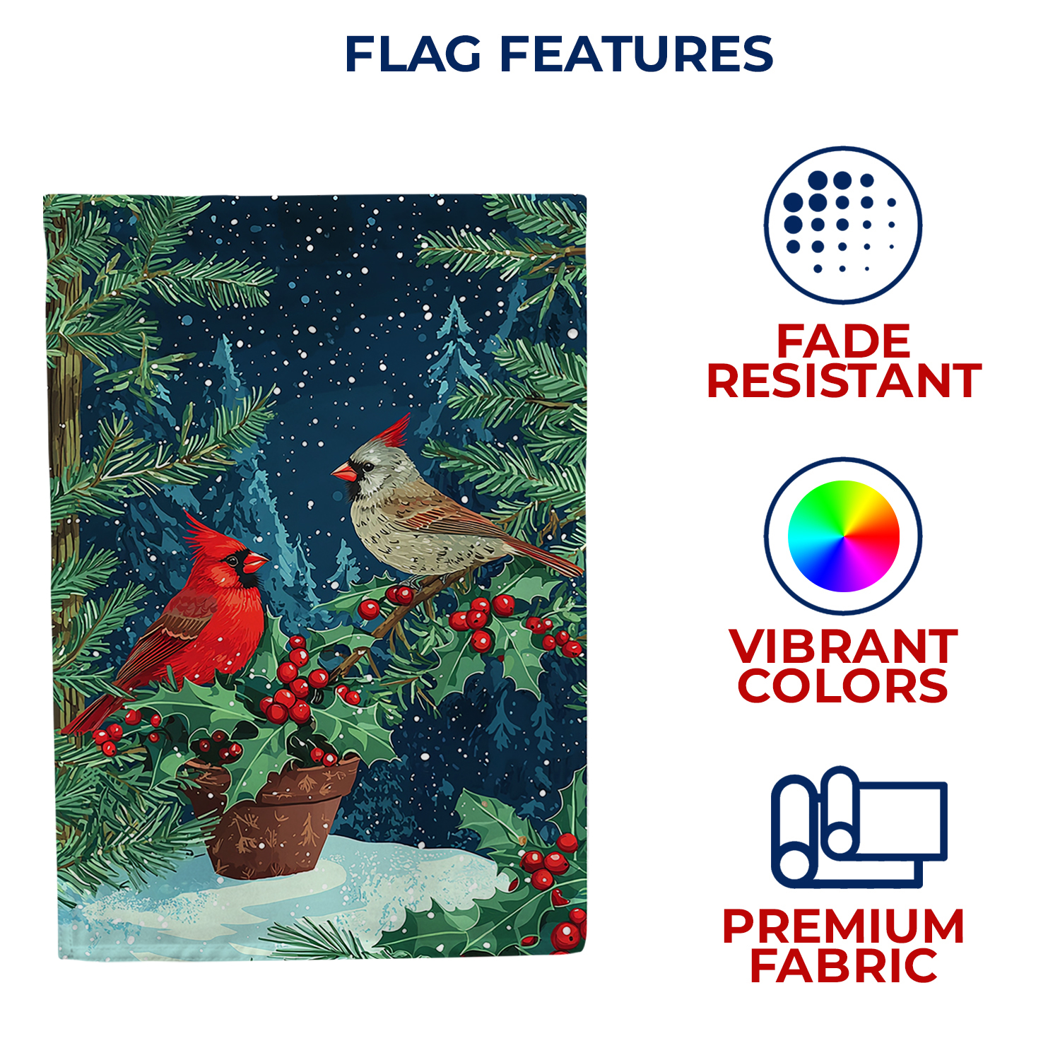 America Forever Cardinals Holly House Flag, 28 x 40 inch Double Sided, Winter Red Bird Berries Banner, Snow Nature Outdoor Decor, Holiday Outside Decorations Yard Flag