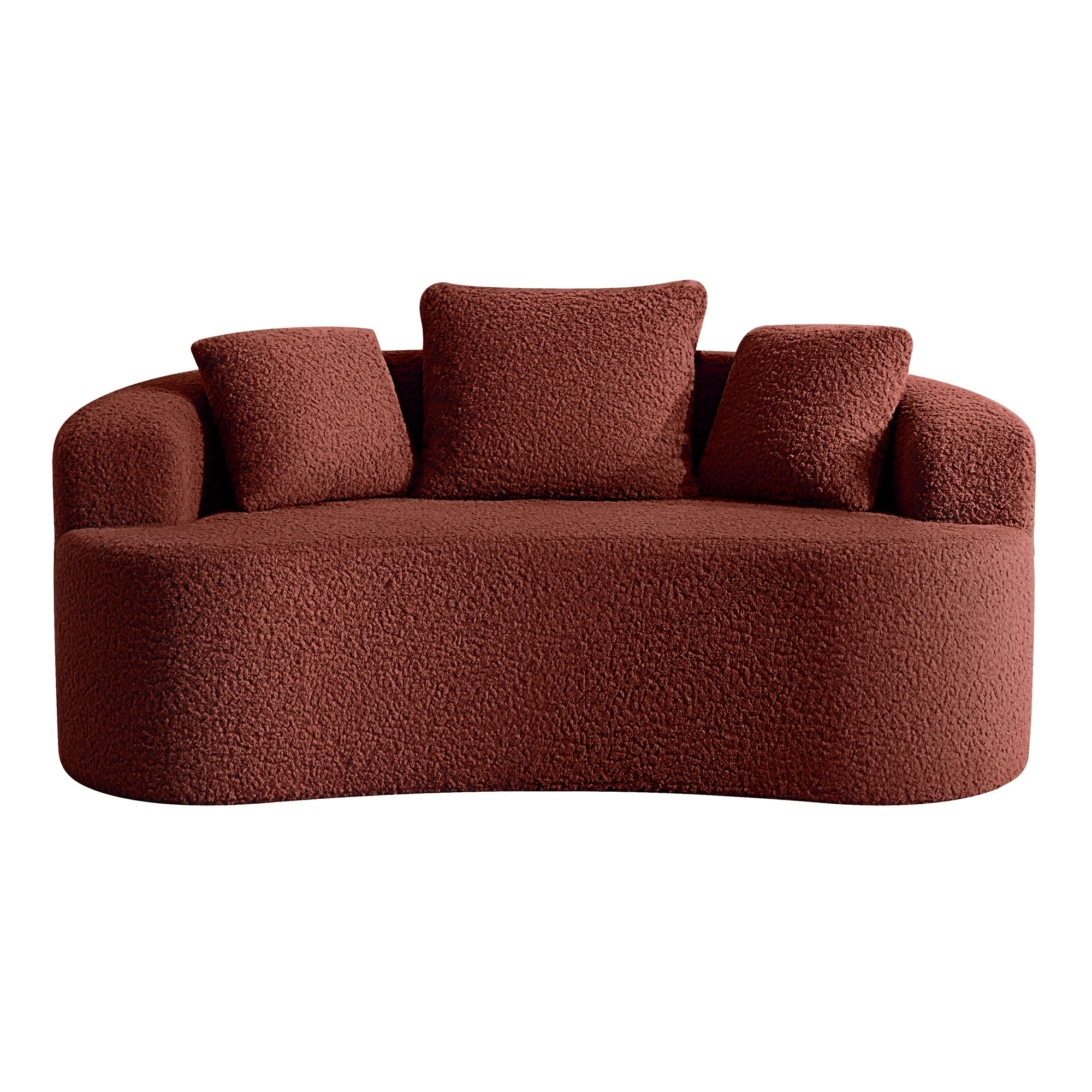 COOLHUT 65" 3 Seater Sofa Couch, Plush Floor Sofa Couch with Cozy Cushions & 3 Pillows, Curved Back Teddy Fabric Sofa for Living Room, Small Space, Red (Sofa-in-a-Box)