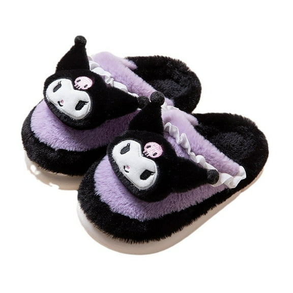 Sanrio Kuromi Plush Slippers Cute Women's Winter Indoor and Outdoor Universal Non-slip Warm Girls Slippers Purple-Open-Heel 7