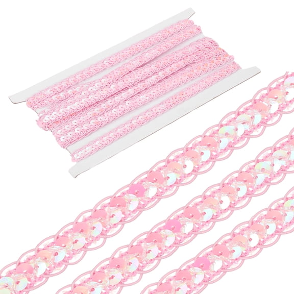 Uxcell 5 Yards Sequins Beaded Lace Trim 0.4 inch Braid Trim Strip for Crafts, Embellishments, Costume, Pink