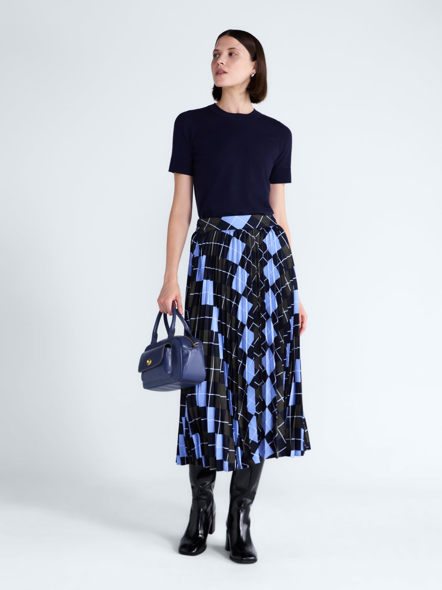 Free Assembly Women's and Women's Plus Sunburst Pleat Argyle Maxi Skirt, Sizes XS-4X
