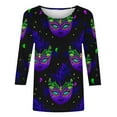 thumbnail image 5 of Ladies Mardi Gras Shirts Funny Graphic Crew Neck Blouses Loose Fitted 3/4 Sleeve Tee Shirt Tunic Pullover Carnival Party T-Shirt Fat Tuesday Tee Tops, 5 of 7