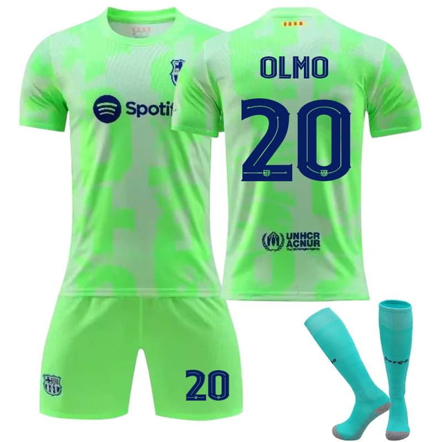 2425 Barcelona Jersey No. 19 Yamal 20 Olmo Fluorescent Green Children'S Adult Replica Player Name Jersey