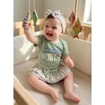 thumbnail image 3 of Cjfdfy Newborn Baby Girls Summer Clothes Baby Girls Fishing Outfits 0 3 6 12 18 Months Letter Angling Print Short Sleeves Romper and Ruffles Plaid Shorts Headband Set, 3 of 9