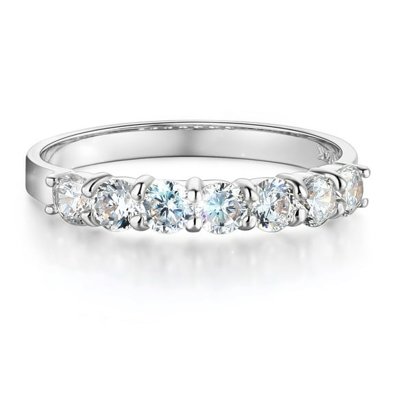 Wellingsale Ladies Solid 14k White Gold Polished CZ Cubic Zirconia Round Cut Seven 7 Stone Anniversary Wedding Band - Size 4