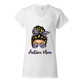 thumbnail image 3 of Autism Awareness Mom Life Messy Hair Bun | Cool Support Neon Print Bandana Mother's Day Women's Standard V-Neck Tee, White, Medium, 3 of 5