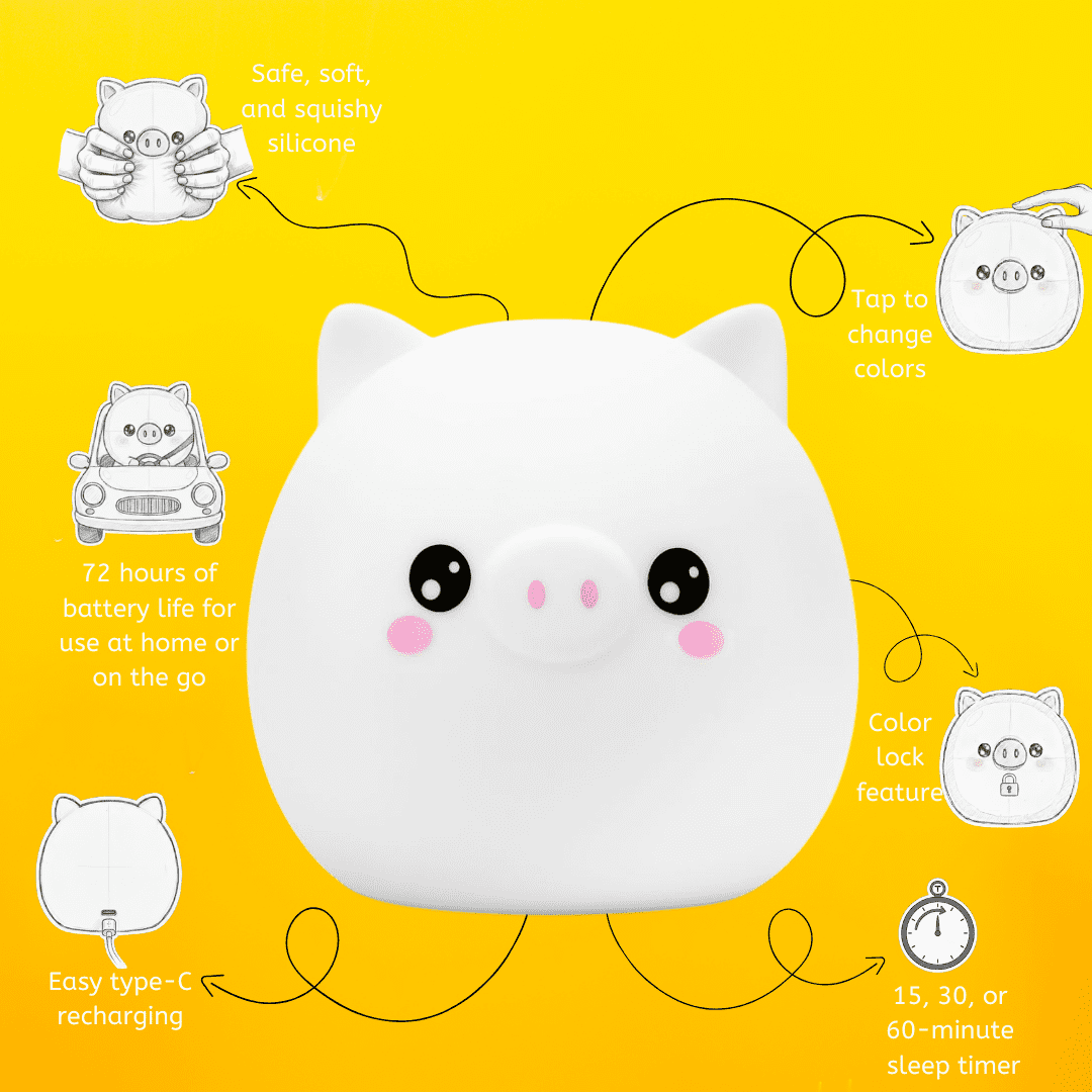 LumiPets&reg; Kawaii Pig - Children's Nursery Touch Night Light