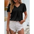 thumbnail image 2 of Womens Dressy Chiffon Blouses Summer Puff Petal Short Sleeve Shirts V Neck Casual Work Tops Black XXL, 2 of 6