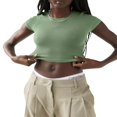 thumbnail image 3 of Women Short Sleeve Crop Tops Crew Neck Slim Fit Knitted Ribbed T-Shirts, 3 of 6