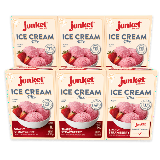 Junket Strawberry Ice Cream Mix, Each 4 oz Box Yields One Quart Ice Cream (Pack of 6)