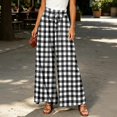 thumbnail image 2 of Women's Gingham Plaid Wide Leg Pants, Casual Tie Waist Paperbag Palazzo Trousers, Summer High Waisted Checkered Long Pants with Pockets, 2 of 6