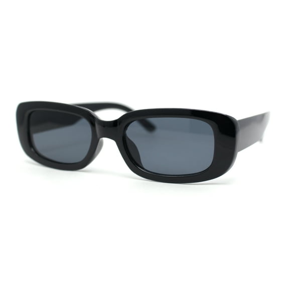 Iconic Mod Rounded Rectangular Minimal Plastic Sunglasses All Black