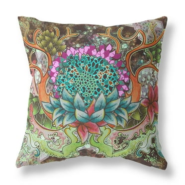 Amrita Sen Vase SunFlower Matches Suede Zippered Pillow with Insert Green Pink Blue