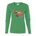 thumbnail image 2 of Colorful Walking Good Luck Elephant Animal Lover Womens Graphic Long Sleeve T-Shirt, Kelly, Medium, 2 of 3