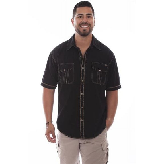 Scully 5213 BLK S The Voyager Short Sleeved Shirt, Black - Small