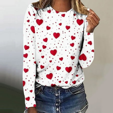 

Hvyesh Women Valentine s Day Pullover Sweatshirts Heart Letter Print Long Sleeve Crewneck Loose Spring Sweater Tops Red shirts for women XXL