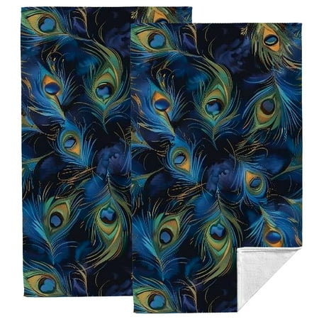 

FUMJ Peacock Feathers Theme Kitchen Towels 2-Pack Ultrafine Fibers Hand Towels for Kitchens Bathrooms Showers - Soft Absorbent Quick Dry 27.5*16in
