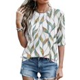 thumbnail image 4 of Domzest Womens Half Sleeve Tops Crew Neck Boho Floral Graphic Shirt Lightweight Loose Fit Dressy Casual Tunic Tops White S, 4 of 6