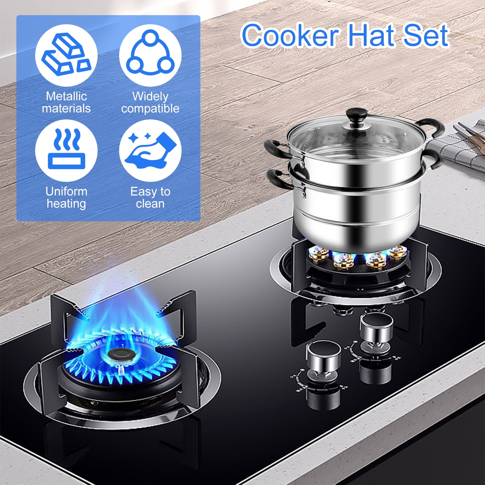 4 Pcs Cooker Hat Set Metal Cooktop Burner Cap and Burner Head Replacement Kit Heat Resistant Gas Stove Burner Caps for Most Gas Stove Burners 1 Large 1 Small and 2 Middle